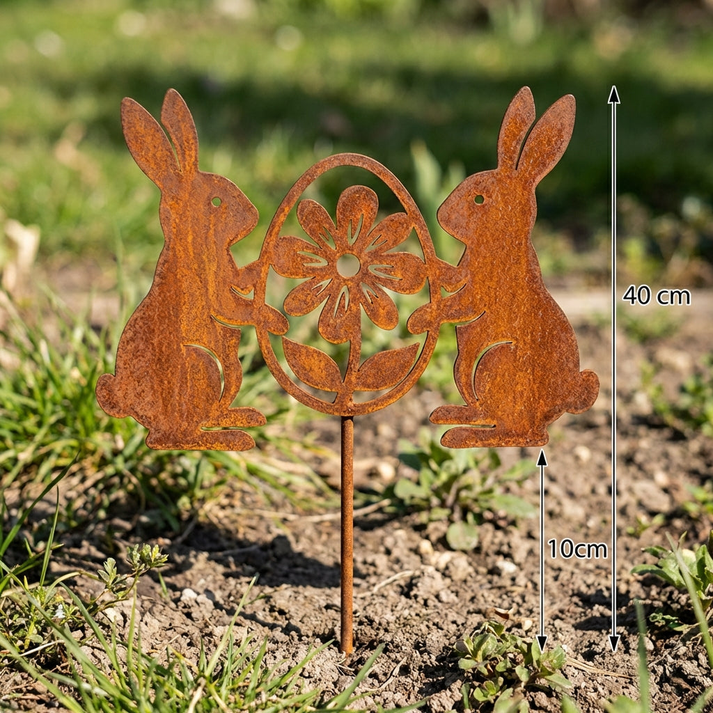 Gartenstecker Hasen mit Ei Osterdeko für Beet & Topf, 23 cm
