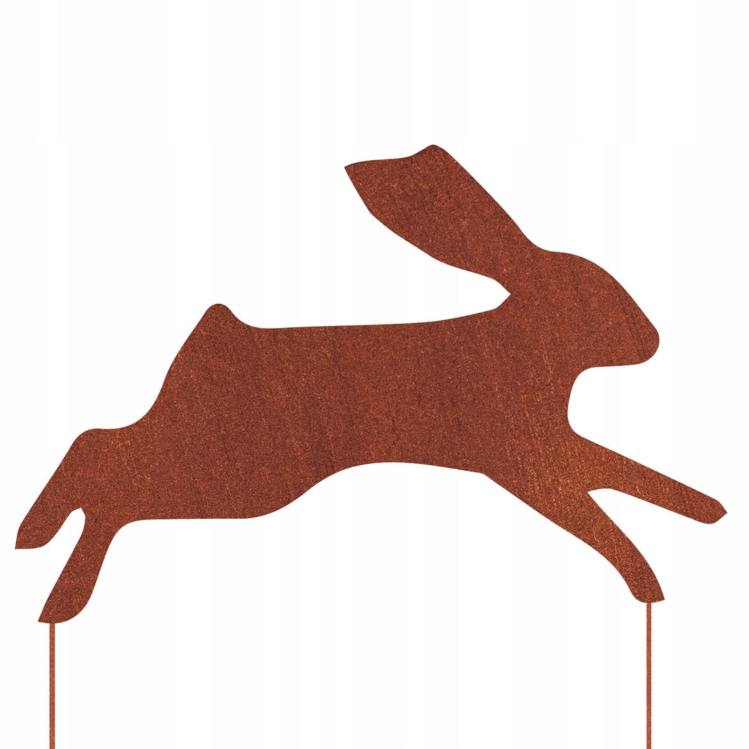 Edelrost Gartenfigur Kaninchen – Metallfigur auf Einschlagbeinen, 49 cm