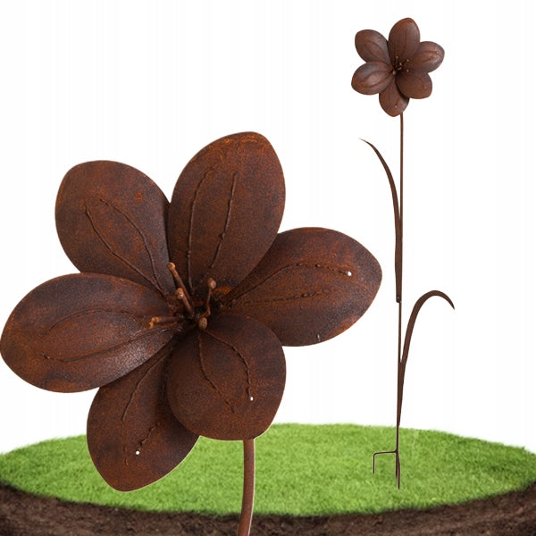 Edelrost Gartenstecker Blume – Gartendeko aus Metall