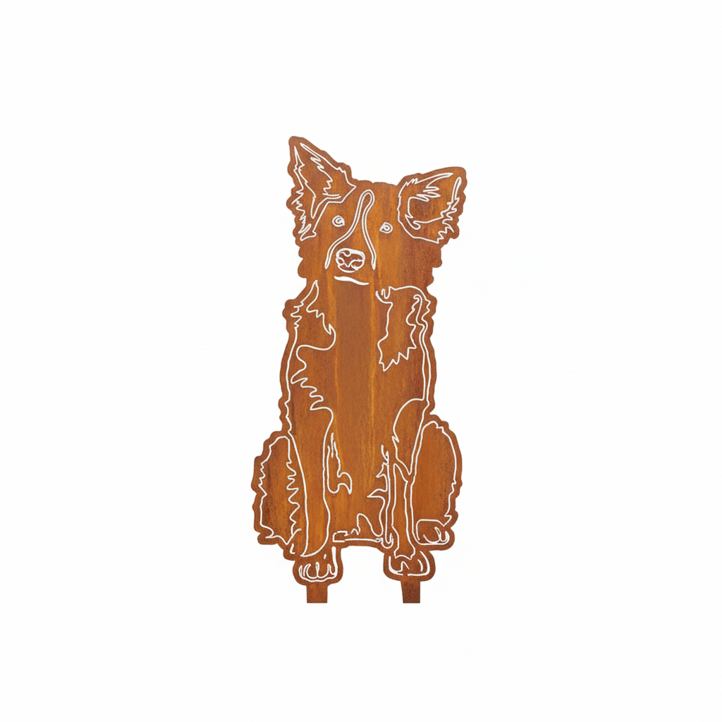 Edelrost Gartenstecker Border Collie – – Hundesilhouette aus Metall