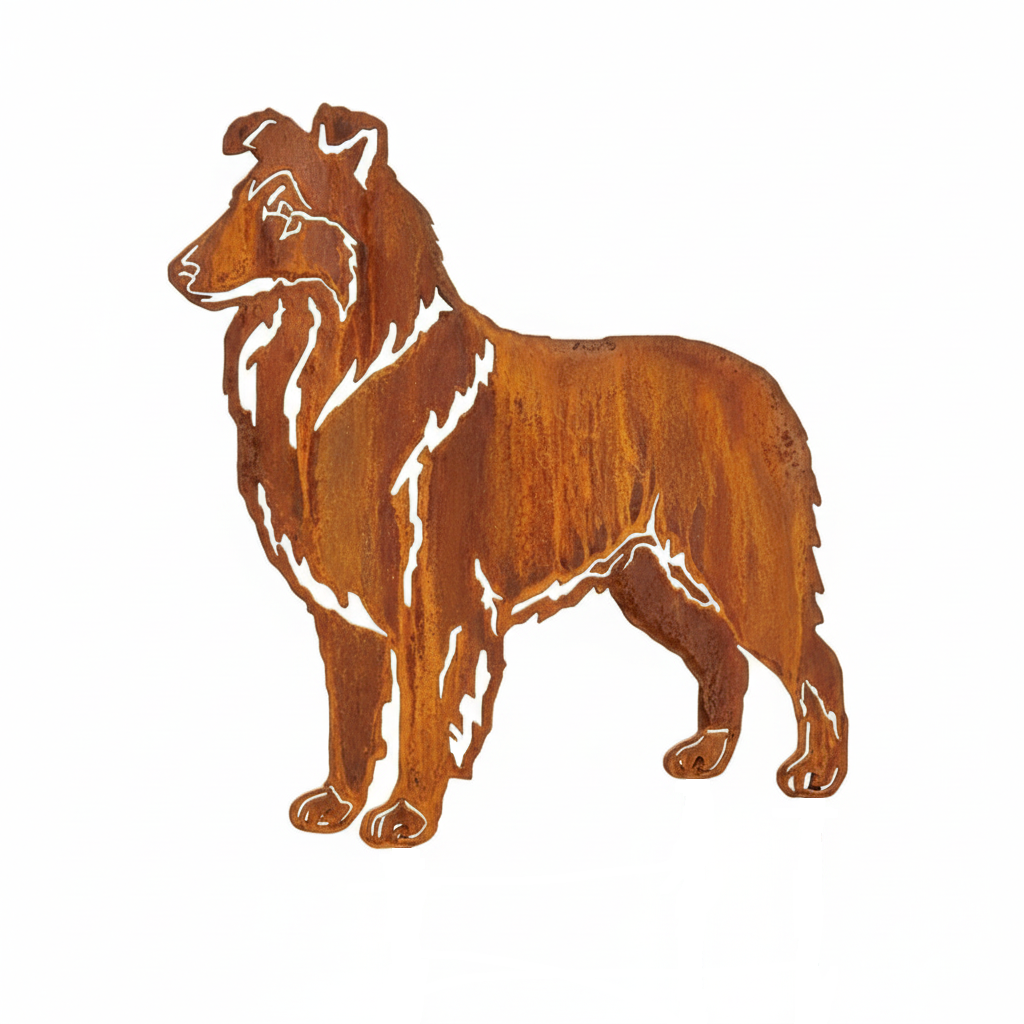 Edelrost Gartenstecker Collie – Hundesilhouette aus Metall