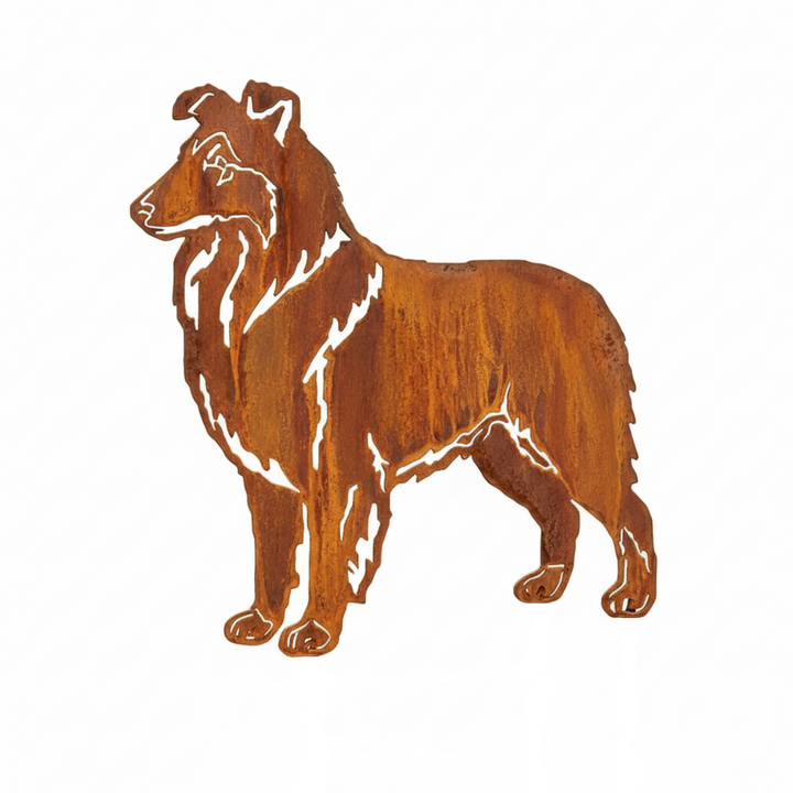 Edelrost Gartenstecker Collie – Hundesilhouette aus Metall