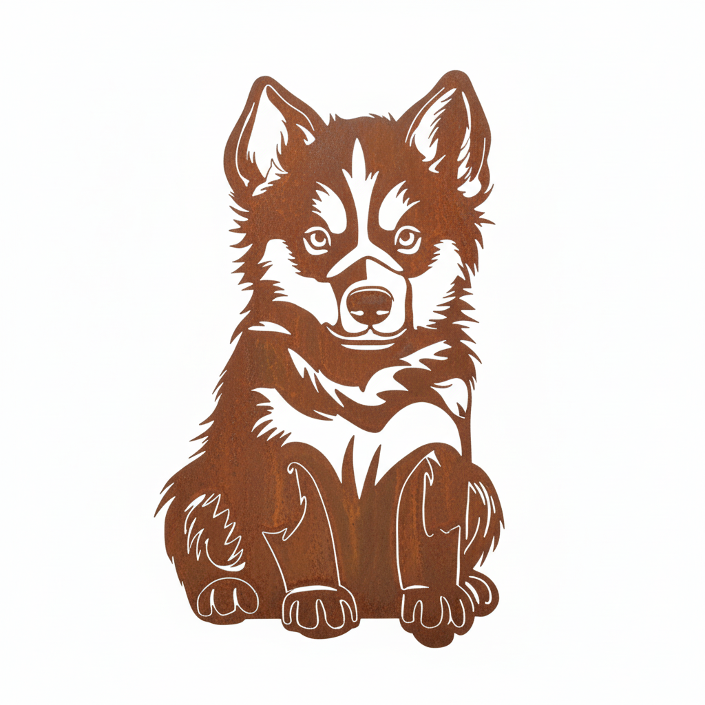 Edelrost Gartenstecker Husky Baby – Hundesilhouette aus Metall, 20 cm