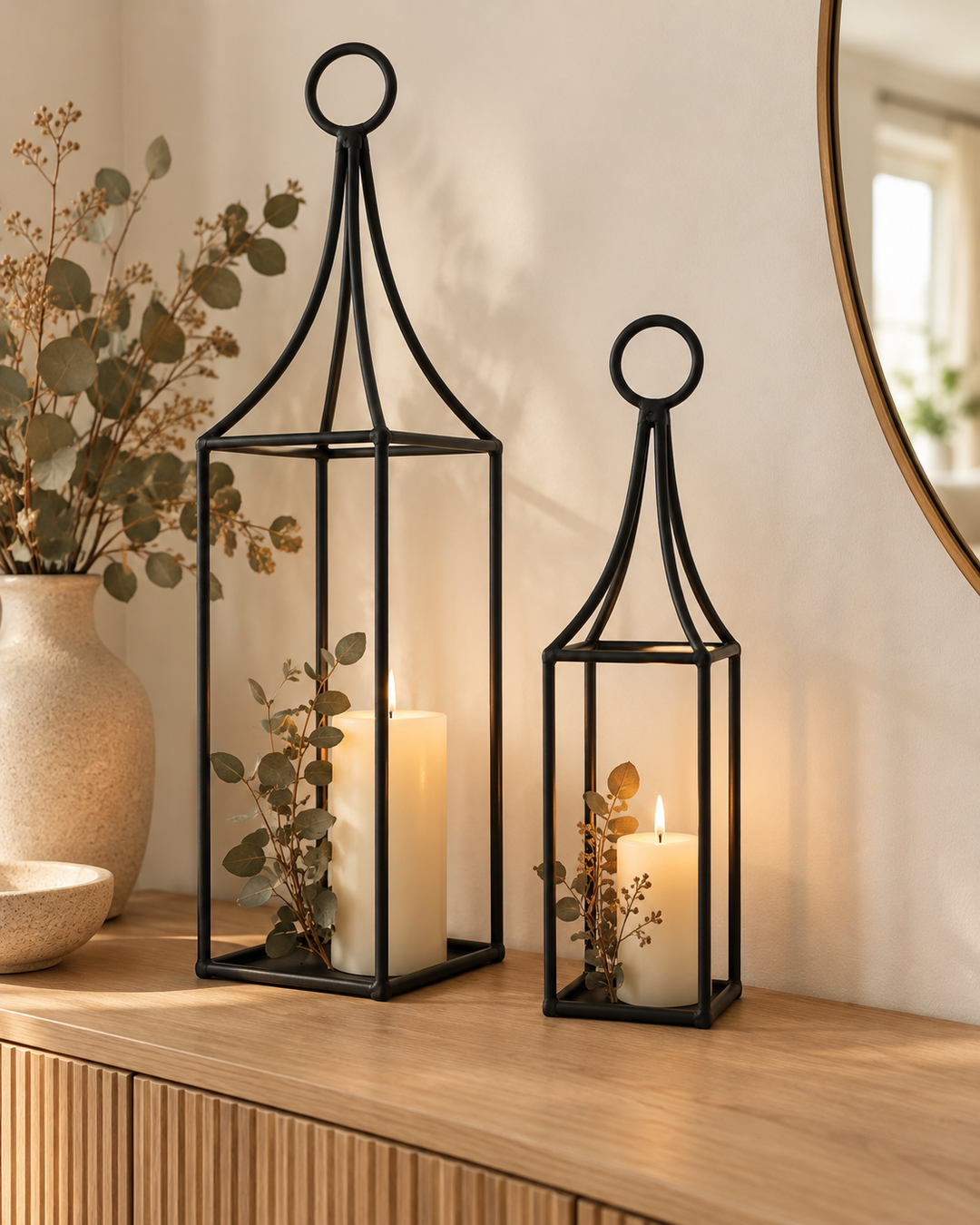 Black Metal Lantern – Candle Lantern for Indoor & Outdoor Use