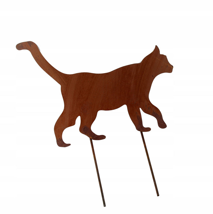 Edelrost Gartenfigur Katze – Metallfigur auf Einschlagbeinen, 20 cm