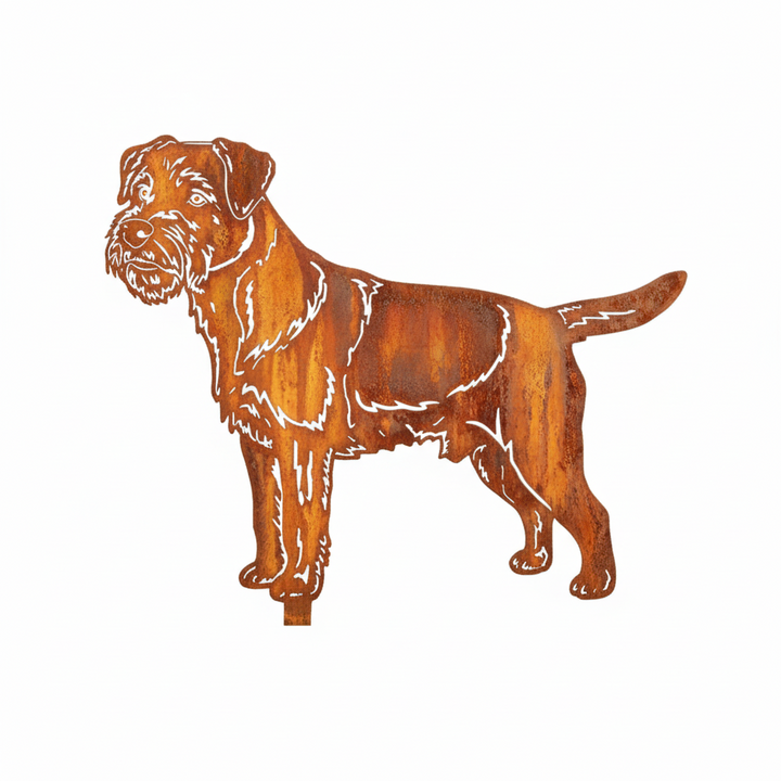 Edelrost Gartenstecker Border Terrier – Hundesilhouette aus Metall, 45 cm