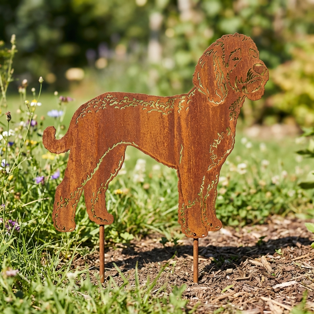 Edelrost Gartenstecker Lagotto Romagnolo – Hundesilhouette aus Metall, 44 cm