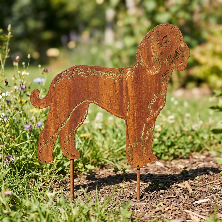 Edelrost Gartenstecker Lagotto Romagnolo – Hundesilhouette aus Metall, 44 cm