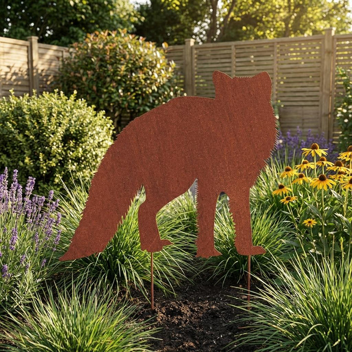 Gartenstecker Fuchs aus Metall – dekorative Gartenfigur in natürlicher Rostoptik