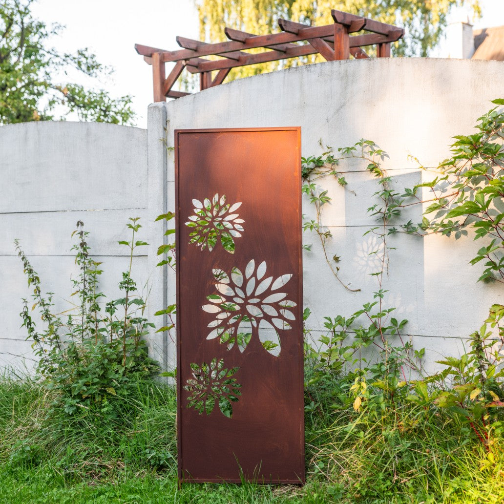 Sichtschutz Gartenpaneel Metall – Motiv Drei Astern, 160 × 50 cm