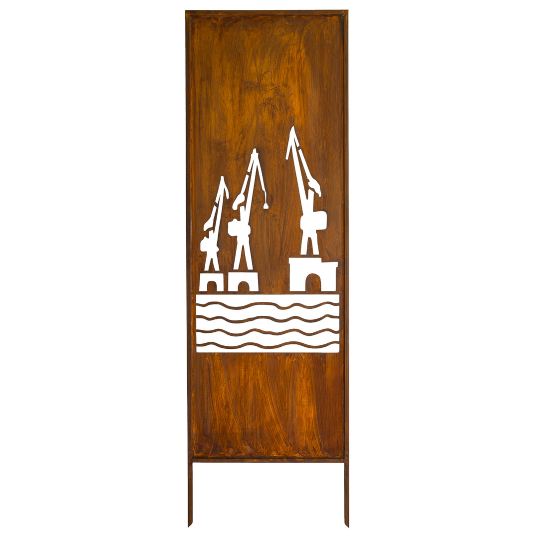 Sichtschutz Gartenpaneel Metall – Motiv Werft, 160 × 50 cm