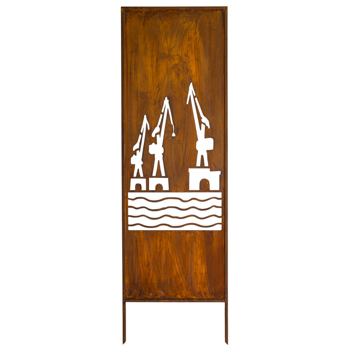 Sichtschutz Gartenpaneel Metall – Motiv Werft, 160 × 50 cm