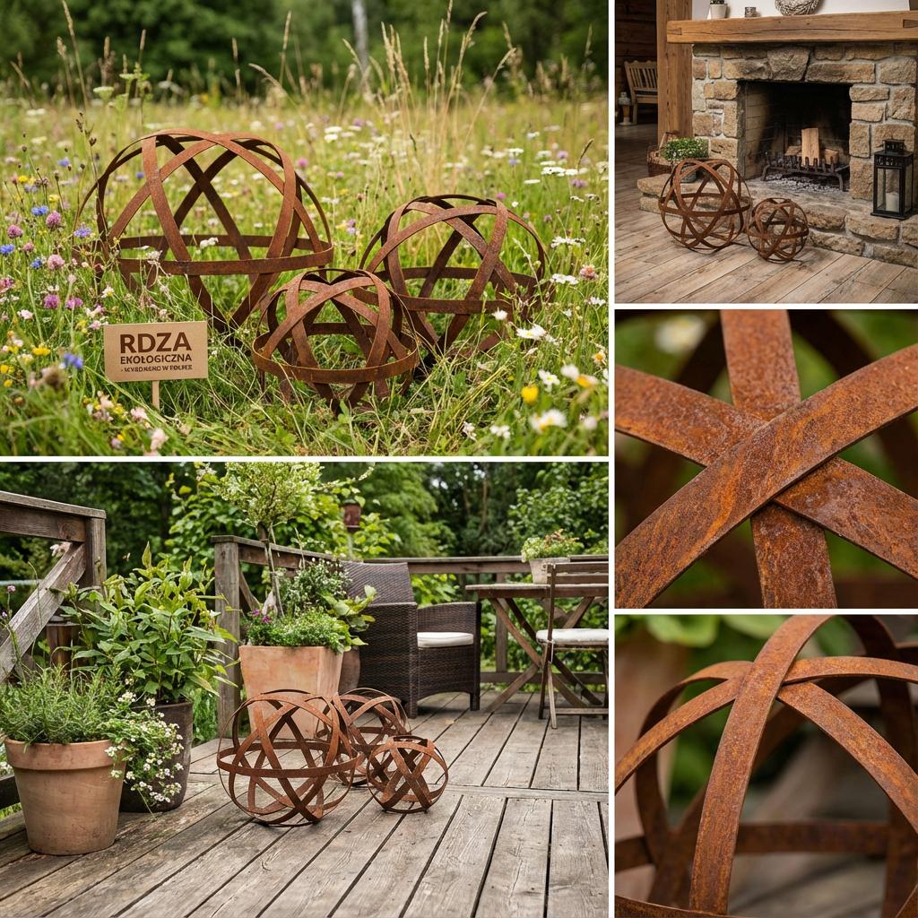Gartenkugel "Bänder" – Rustikale Rost-Deko aus geflochtenen Metallbändern