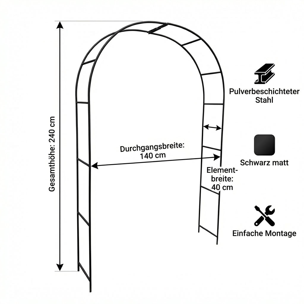 Rosenbogen Pergola aus Metall – Rankhilfe für Garten, 220 cm