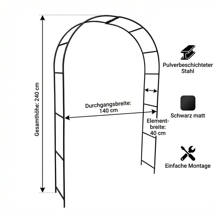 Rosenbogen Pergola aus Metall – Rankhilfe für Garten, 220 cm