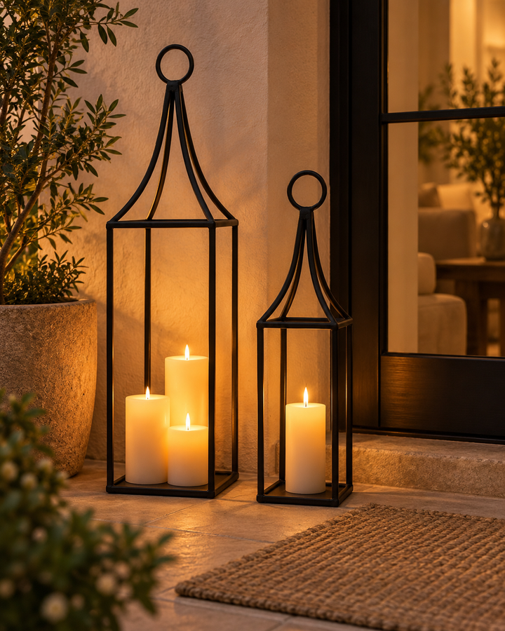 Black Metal Lantern – Candle Lantern for Indoor & Outdoor Use