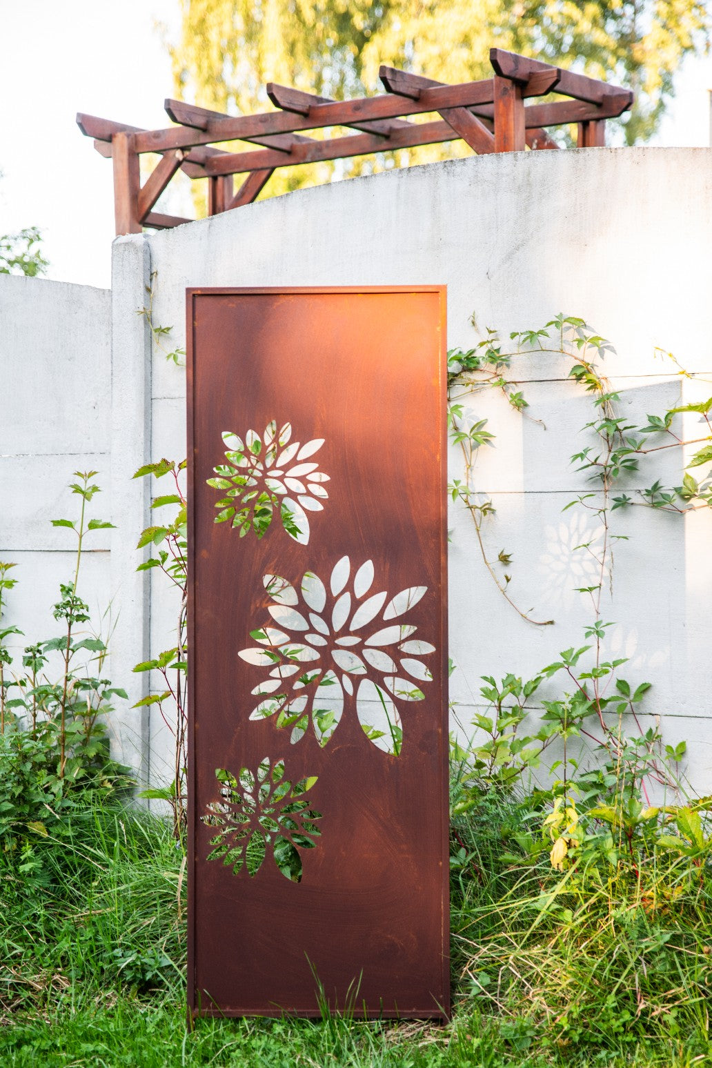 Sichtschutz Gartenpaneel Metall – Motiv Drei Astern, 160 × 50 cm