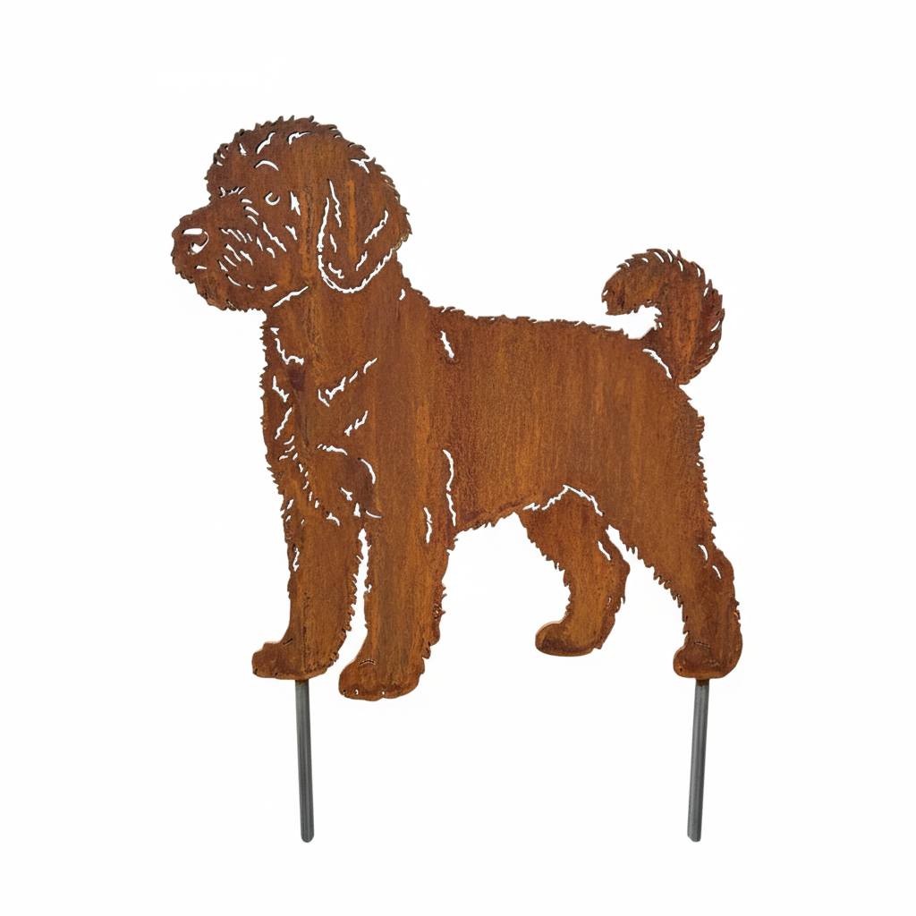 Edelrost Gartenstecker Labradoodle – Hundesilhouette aus Metall, 36 cm