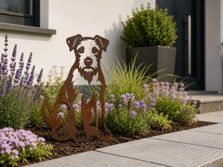 Edelrost Gartenstecker Parson Russel Terrier – Hundesilhouette aus Metall 45 cm