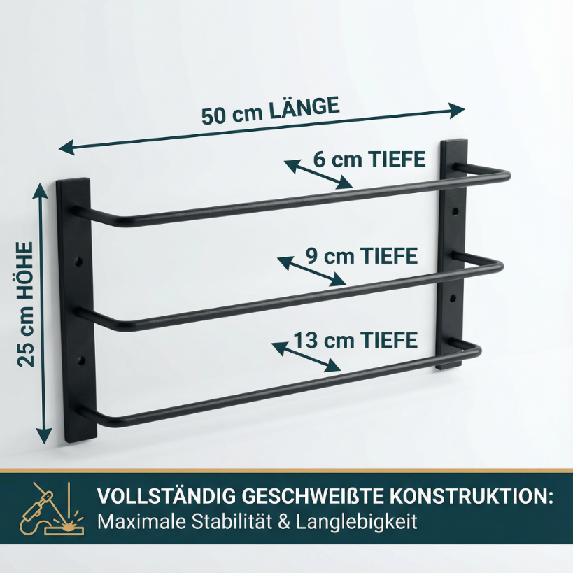 Wandhandtuchhalter LOFT 3-stufig – Schwarz Metall für Bad & Küche