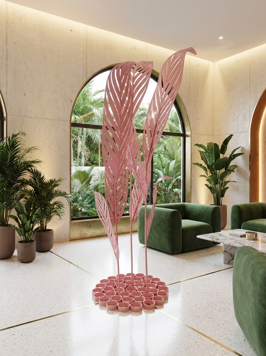 Dekorative Stahlpalmen rosa, Deko für Zuhause oder Garten, Gartendeko für...
