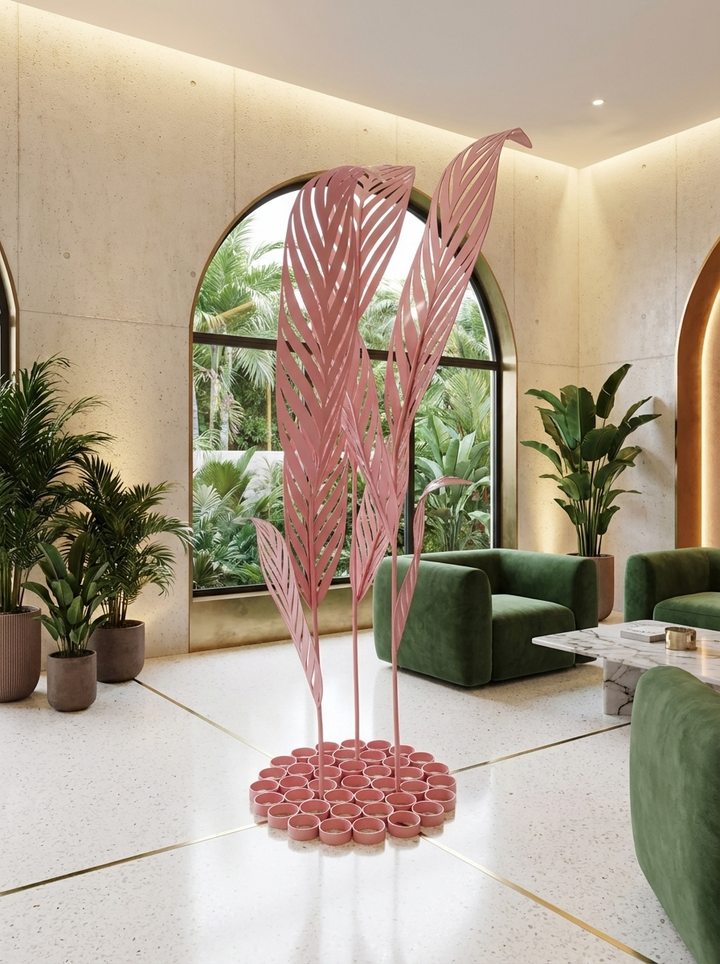 Dekorative Stahlpalmen rosa, Deko für Zuhause oder Garten, Gartendeko für...