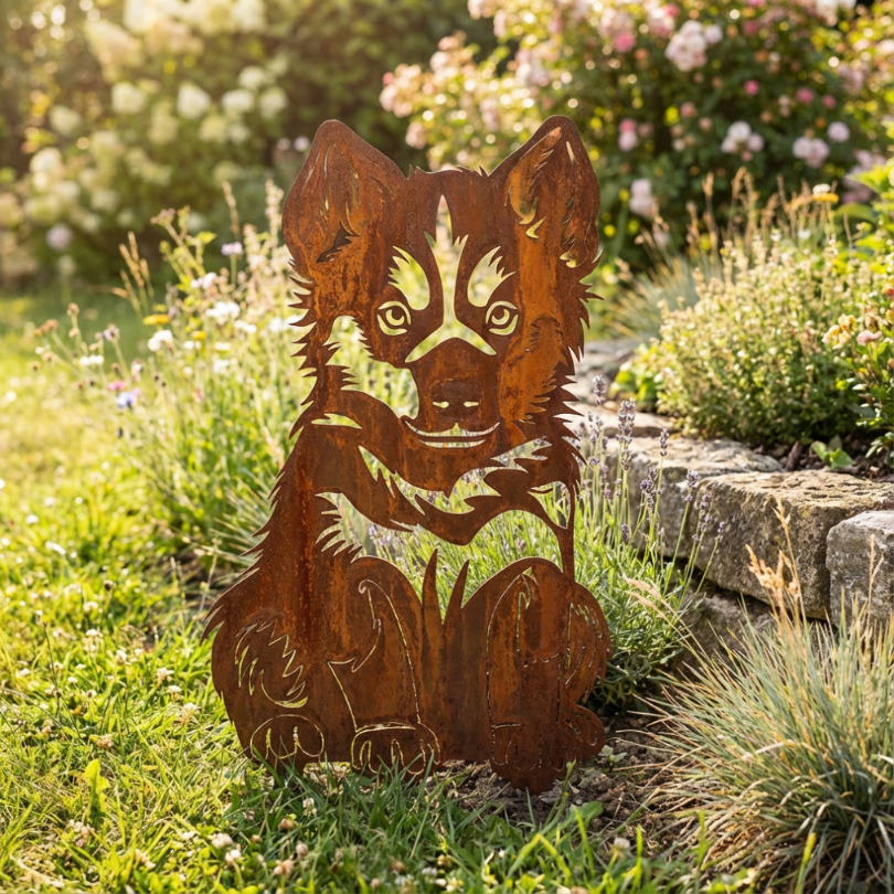 Edelrost Gartenstecker Husky Baby – Hundesilhouette aus Metall, 20 cm