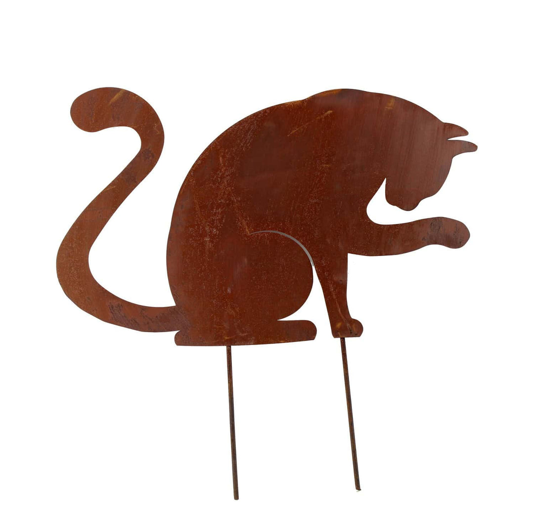 Gartenstecker Katze aus Metall – Rustikale Gartenfigur in Rostoptik