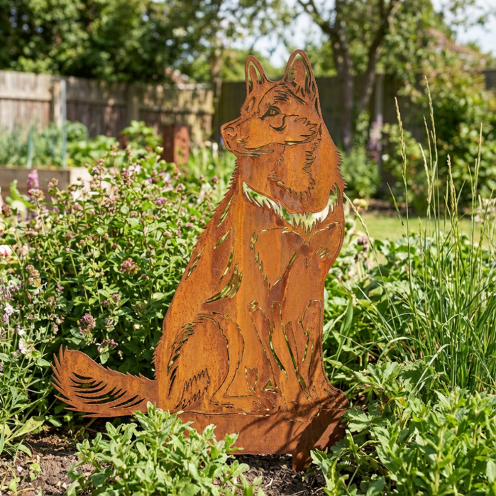 Edelrost Gartenstecker Husky – Hundesilhouette aus Metall