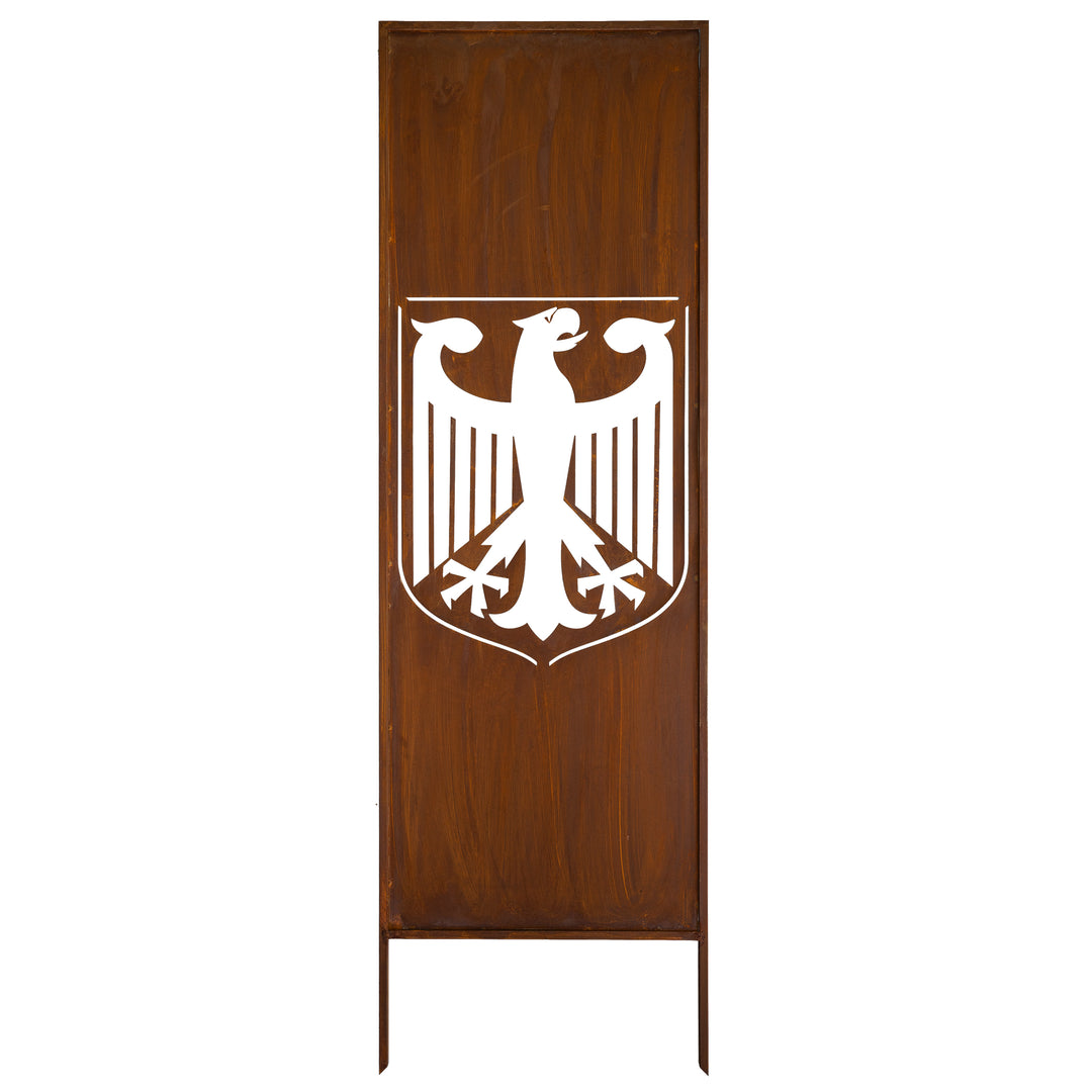 Sichtschutz Gartenpaneel Metall – Motiv Wappen mit einem Adler, 160 × 50 cm