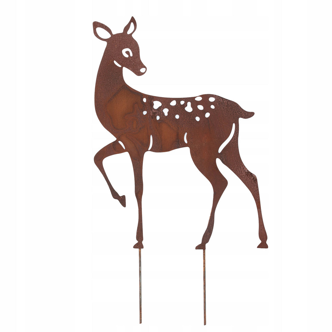 Edelrost Gartenfigur Rehkitz – Metallfigur auf Einschlagbeinen, 60 cm
