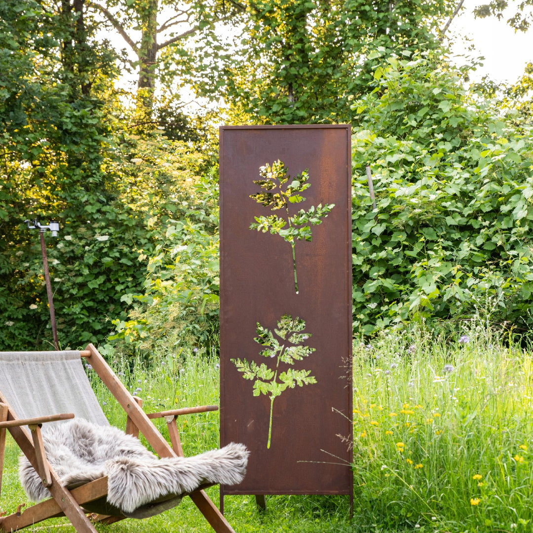 Sichtschutz Gartenpaneel Metall – Motiv Blumen, 160 × 50 cm
