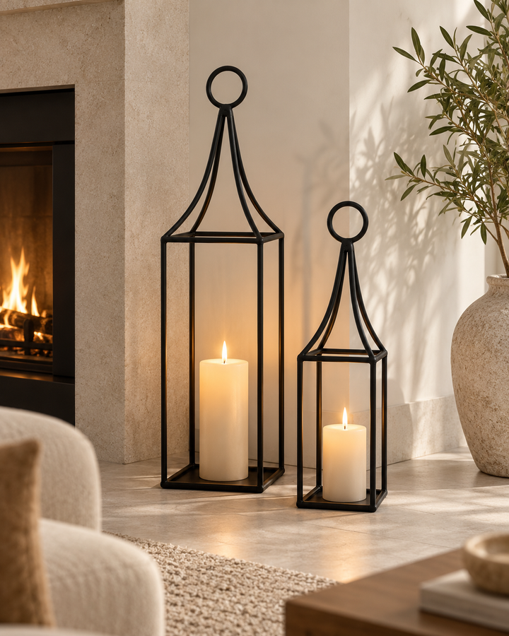 Black Metal Lantern – Candle Lantern for Indoor & Outdoor Use