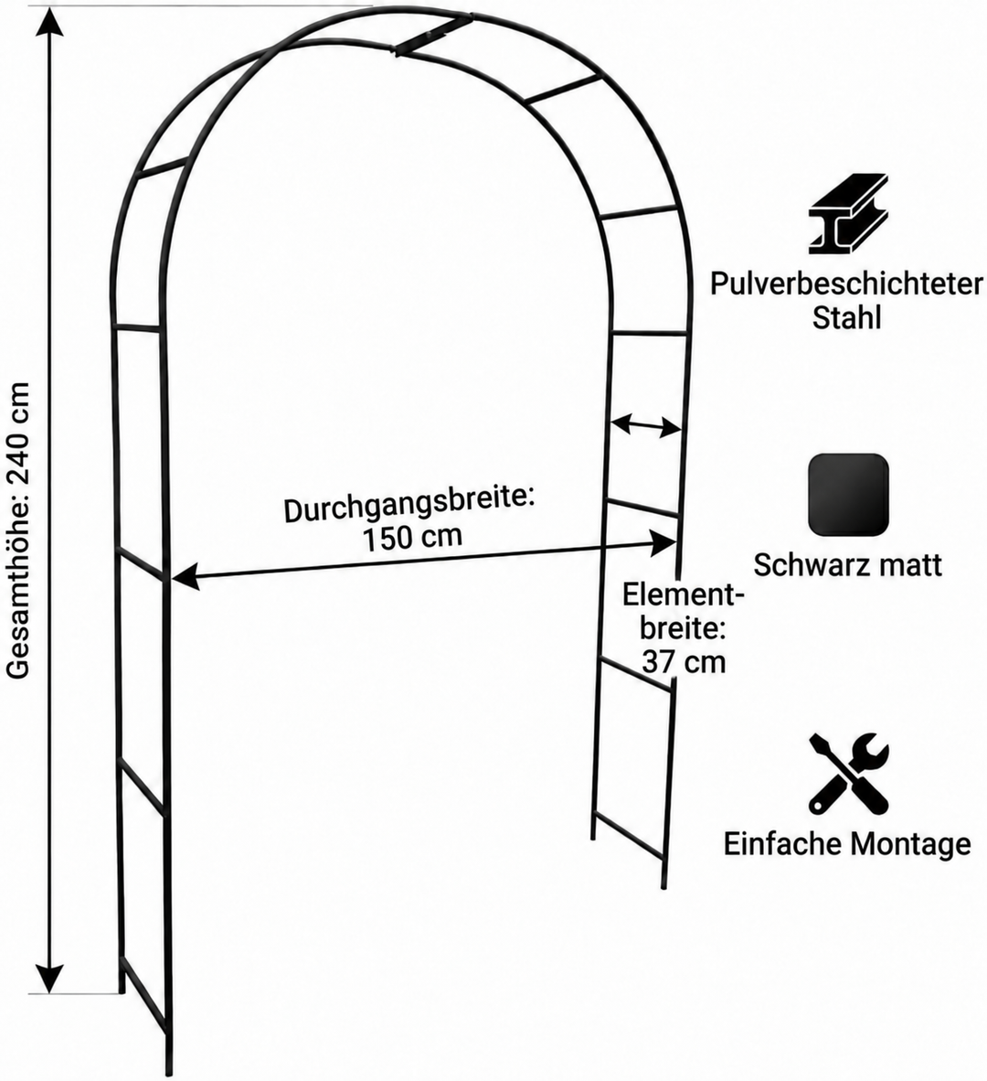 Rosenbogen Pergola aus Metall – Rankhilfe für Garten, 240 cm