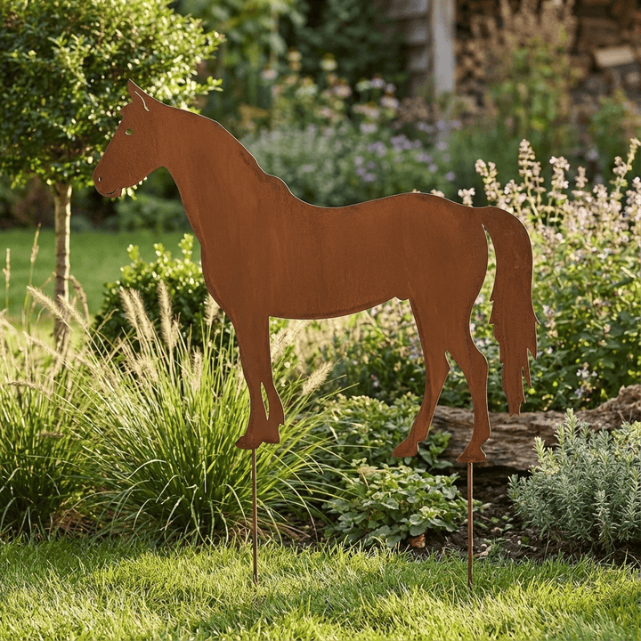 Großer Pferd Gartenstecker – Metallfigur in Rostoptik