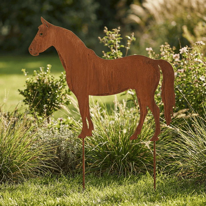 Großer Pferd Gartenstecker – Metallfigur in Rostoptik