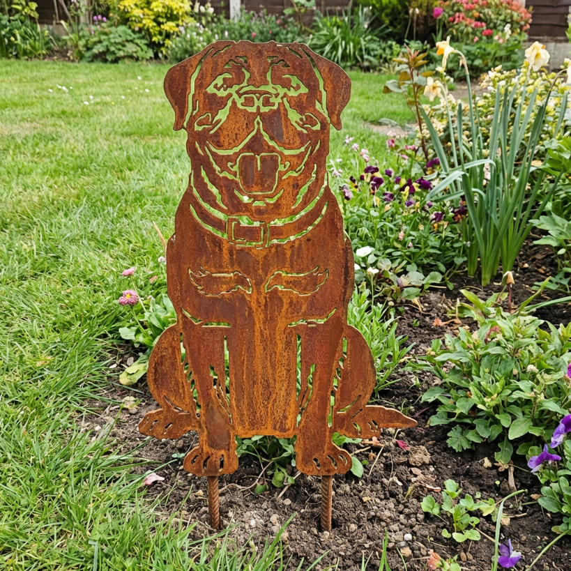 Edelrost Gartenstecker Bordeauxdogge – Hundesilhouette aus Metall, 38 cm