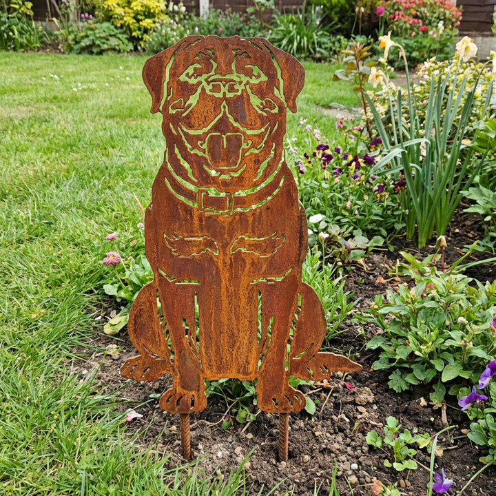 Edelrost Gartenstecker Bordeauxdogge – Hundesilhouette aus Metall, 38 cm