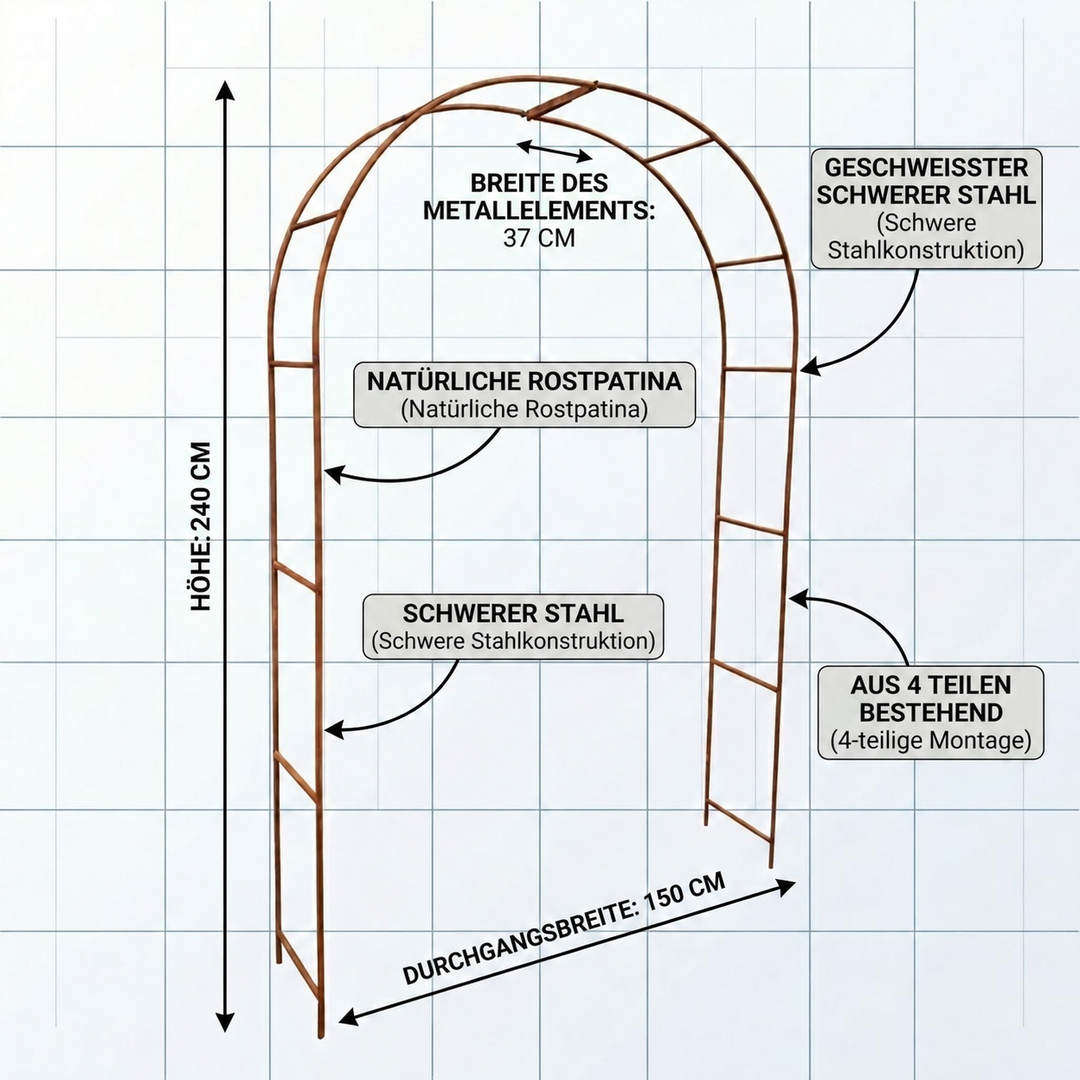 Metal Garden Arch 240 x 150 cm Rust Look