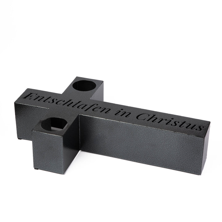 Große Grablicht Kreuz Grabschmuck 50 × 30 cm Marmor – Entschlafen in Christus