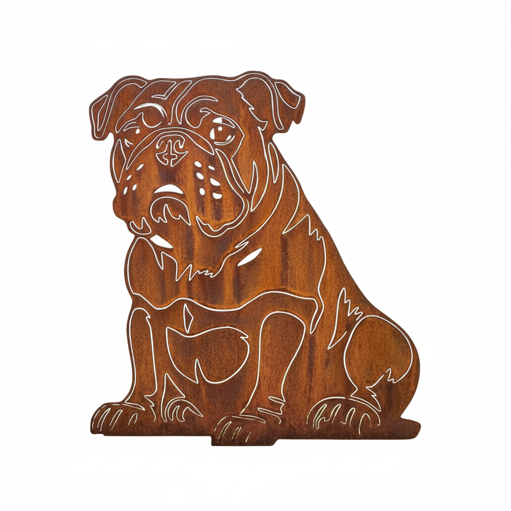 Edelrost Gartenstecker American Bulldog – Hundesilhouette aus Metall, 37 cm