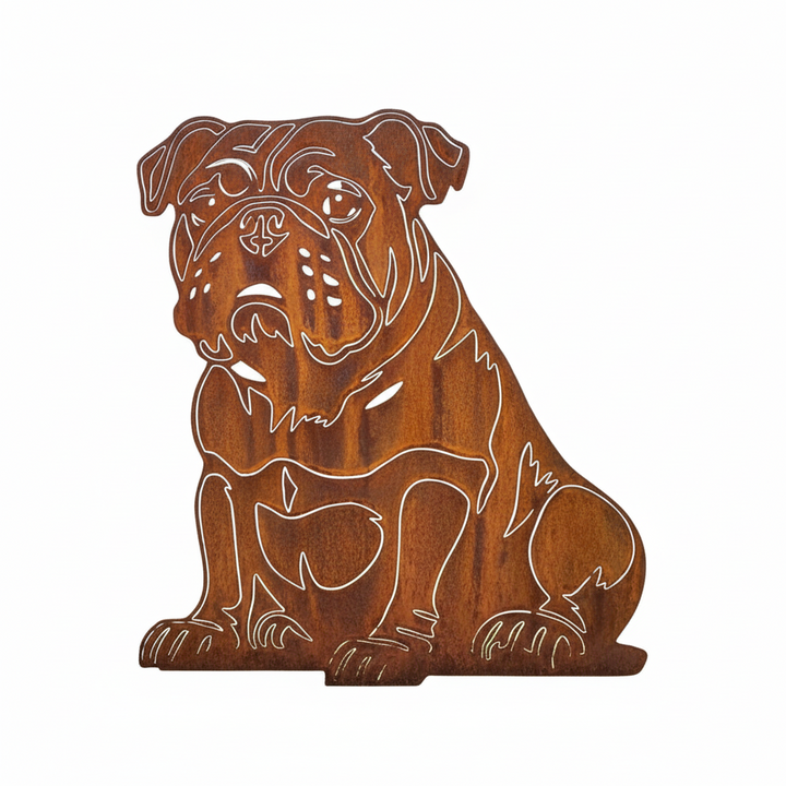 Edelrost Gartenstecker American Bulldog – Hundesilhouette aus Metall, 37 cm