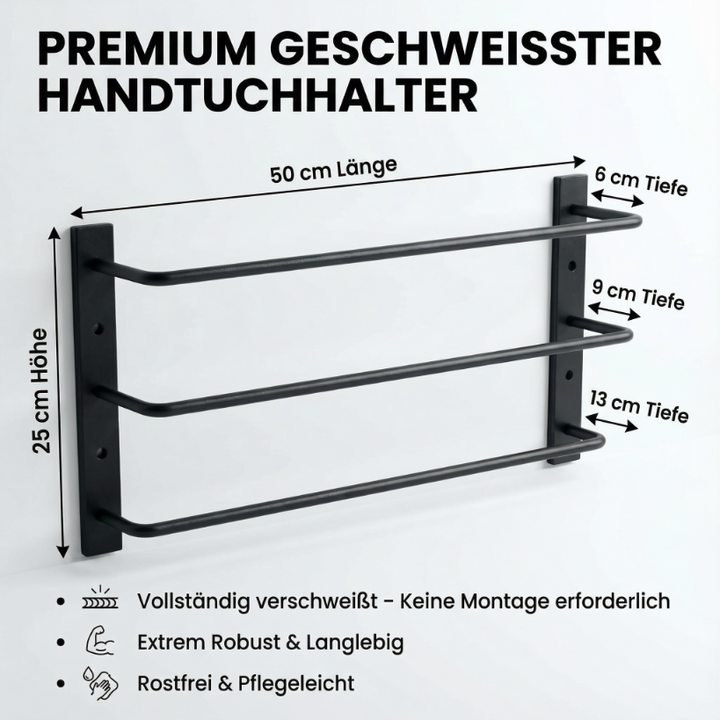Wandhandtuchhalter LOFT 3-stufig – Schwarz Metall für Bad & Küche