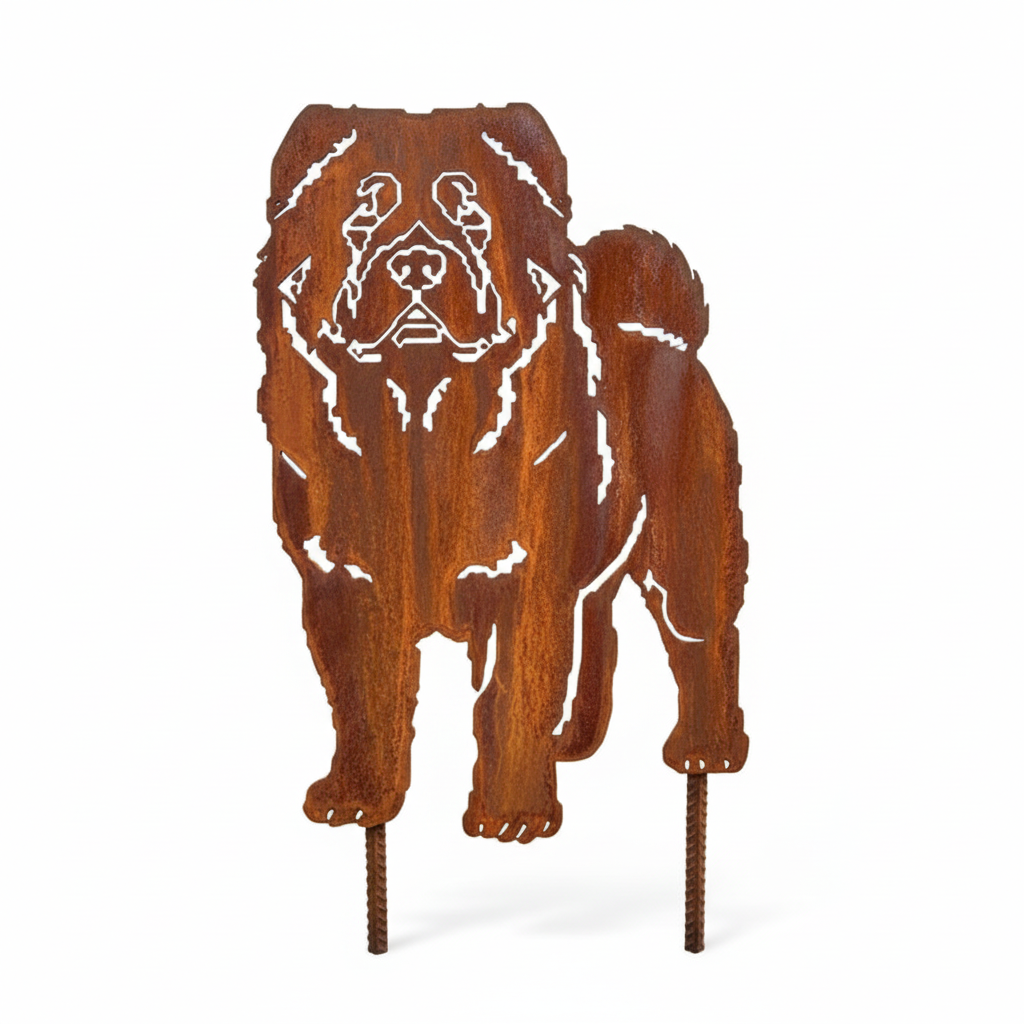 Edelrost Gartenstecker Chow Chow – Hundesilhouette aus Metall, 51 cm