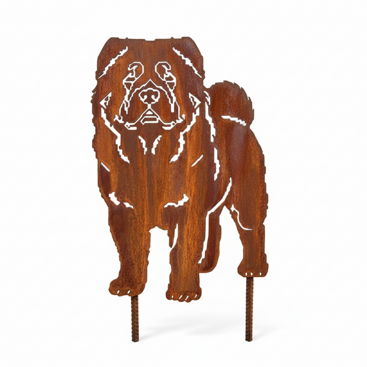 Edelrost Gartenstecker Chow Chow – Hundesilhouette aus Metall, 51 cm