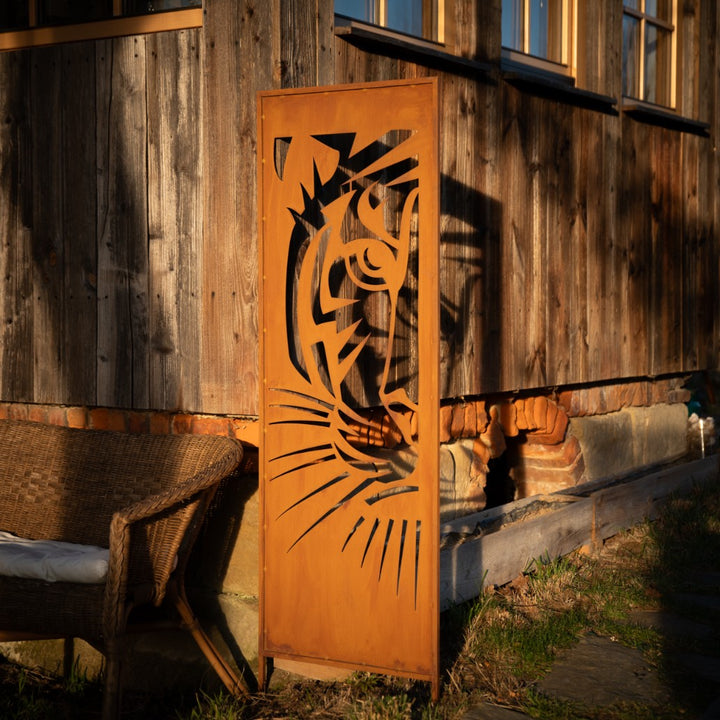 Sichtschutz Gartenpaneel Metall – Motiv Löwe, 160 × 50 cm