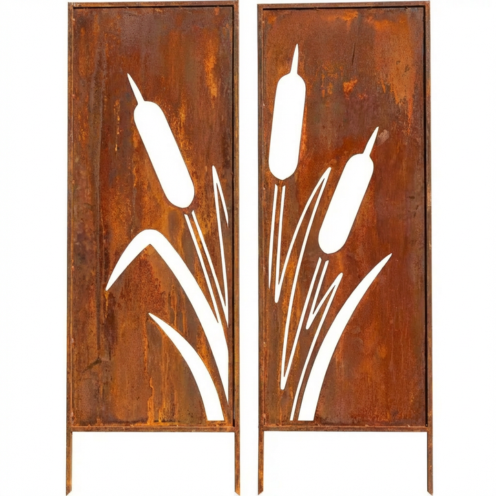 2er-Set Sichtschutz Gartenpaneel Metall – Motiv Schilfgras, 160 × 50 cm