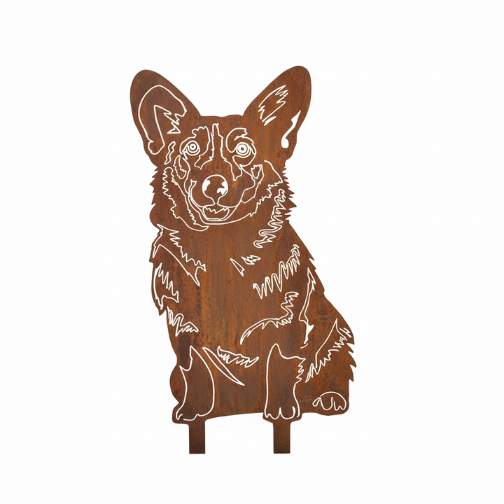 Edelrost Gartenstecker Welsh Corgi – Hundesilhouette aus Metall, 24 cm