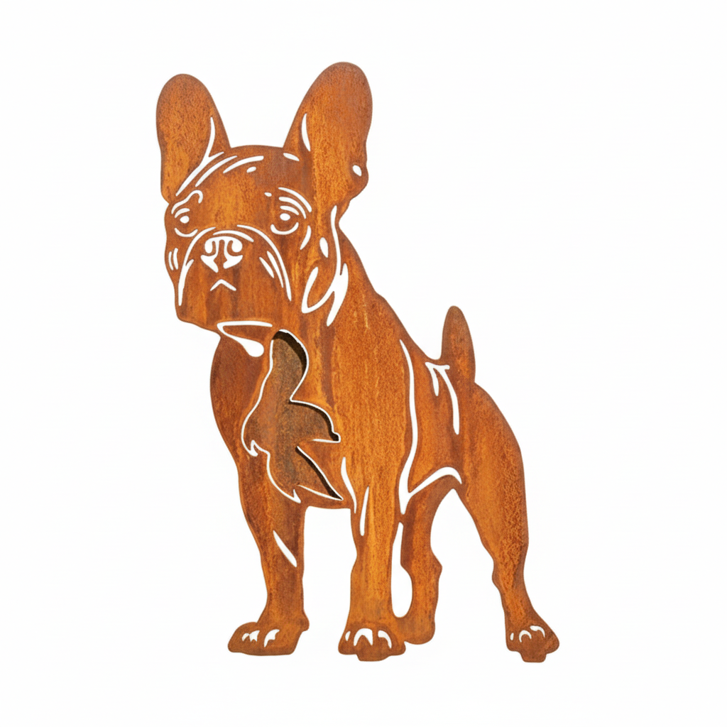 Edelrost Gartenstecker Boston Terrier – Hundesilhouette aus Metall, 38 cm