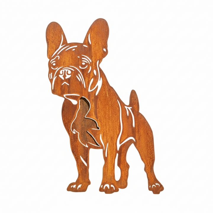 Edelrost Gartenstecker Boston Terrier – Hundesilhouette aus Metall, 38 cm